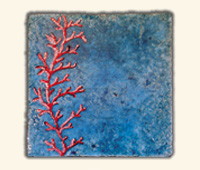 Corallo Rosso su Cristal Turchese 15x15cm